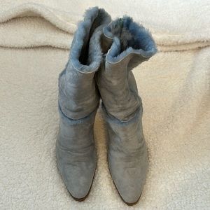 Baby blue shearling boots